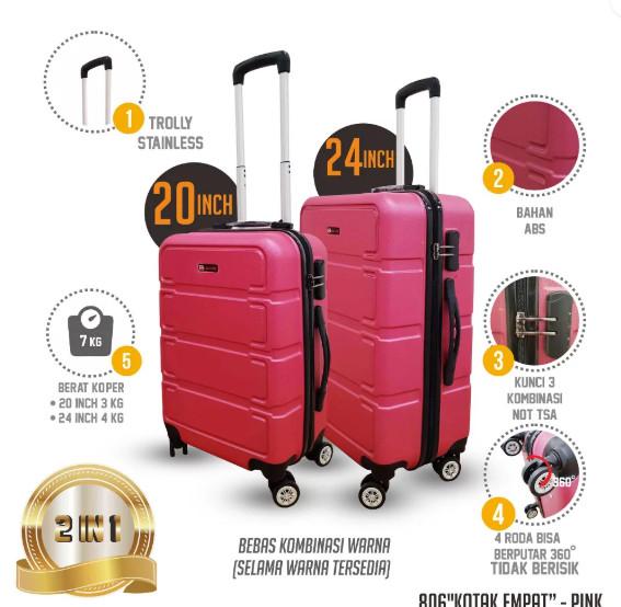 Polo Love Koper Hardcase Luggage 20 Inch 806-20 Koper Fiber Koper Kabin Koper Import Koper Baju Koper Travel Anti Theft Original - Hot Pink