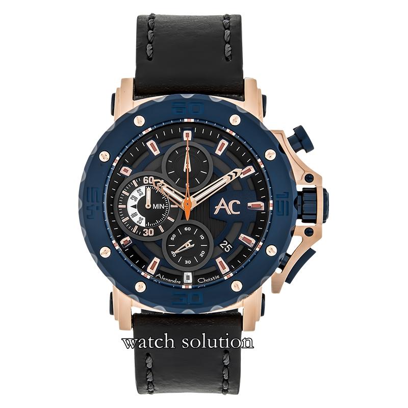 ALexandre Christie AC 9205 MC MCL Black Rosegold Blue Jam Tangan Pria tali Kulit AC Collection