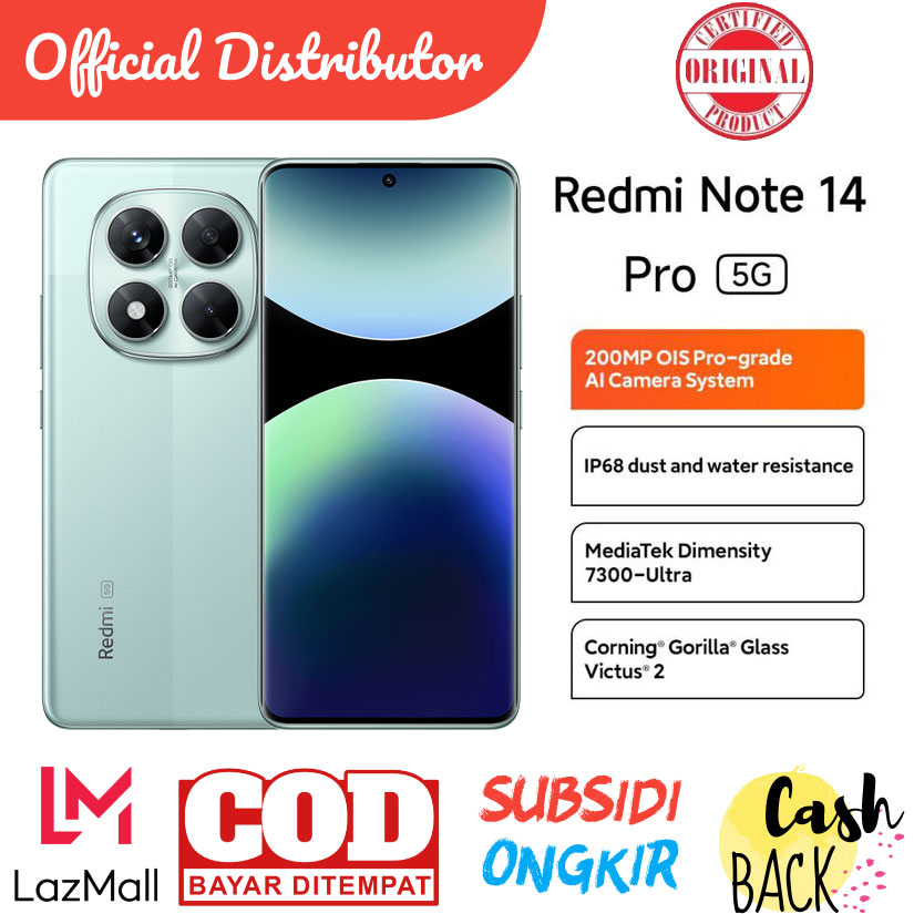 XIAOMI REDMI NOTE 14 PRO 5G 12/512 vs 8/256 GB - 200MP OIS PRO GRADE AI CAMERA SYSTEM - MEDIATEK DIMENSITY Harga 509,850 rupiah*Gratis Ongkir