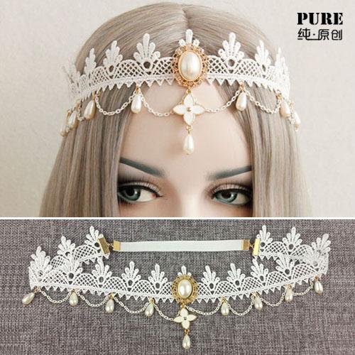 Manis Putri peri berenda putih rumbai Liontin nasihat dahi Hiasan Rambut Permata DANISA pita rambut pengantin wanita Asesoris kepala Korea