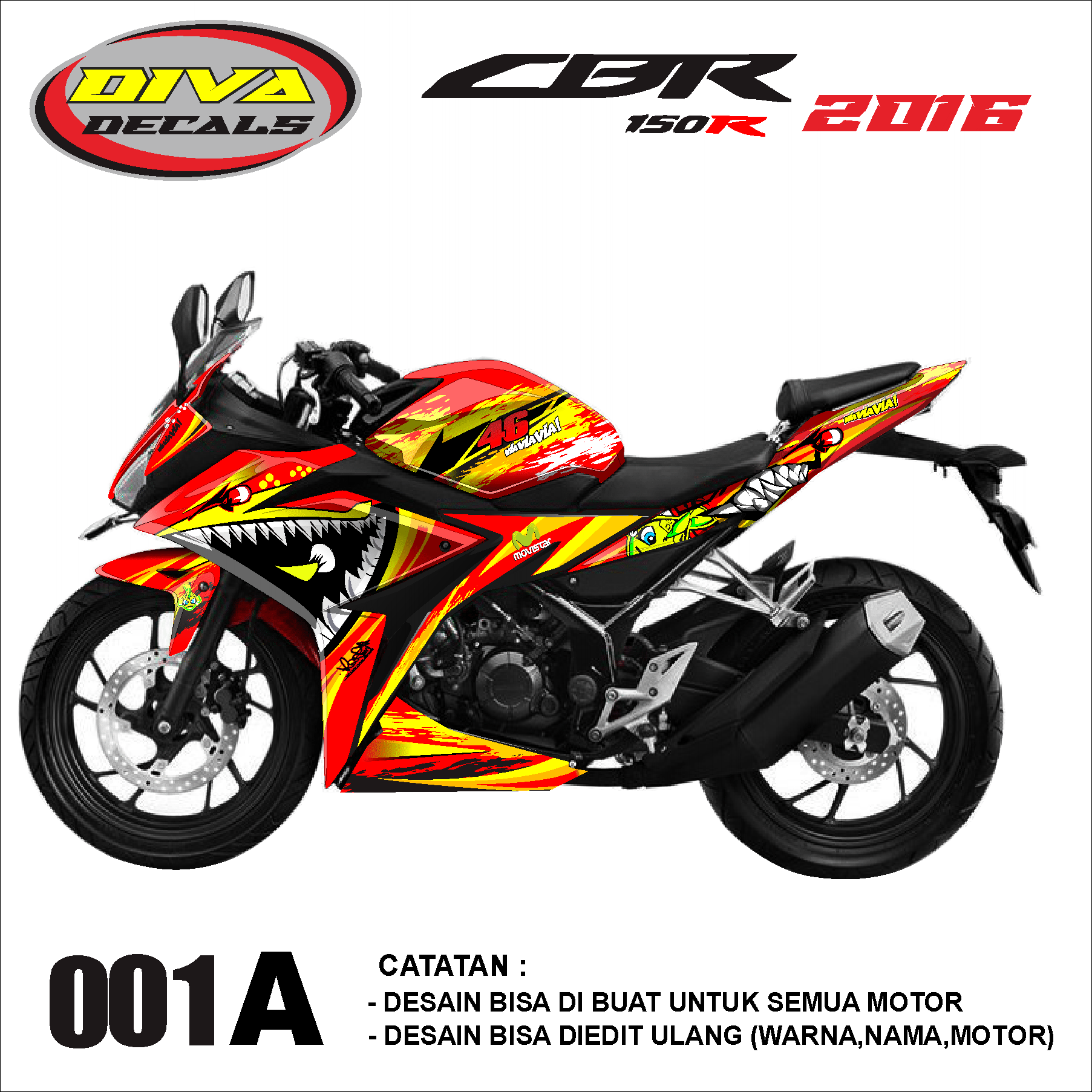 Decal Stiker Dekal Sticker Variasi All New Honda CBR 150 Facelift Fullbody Custom HIU SHARK 001 Lazada Indonesia