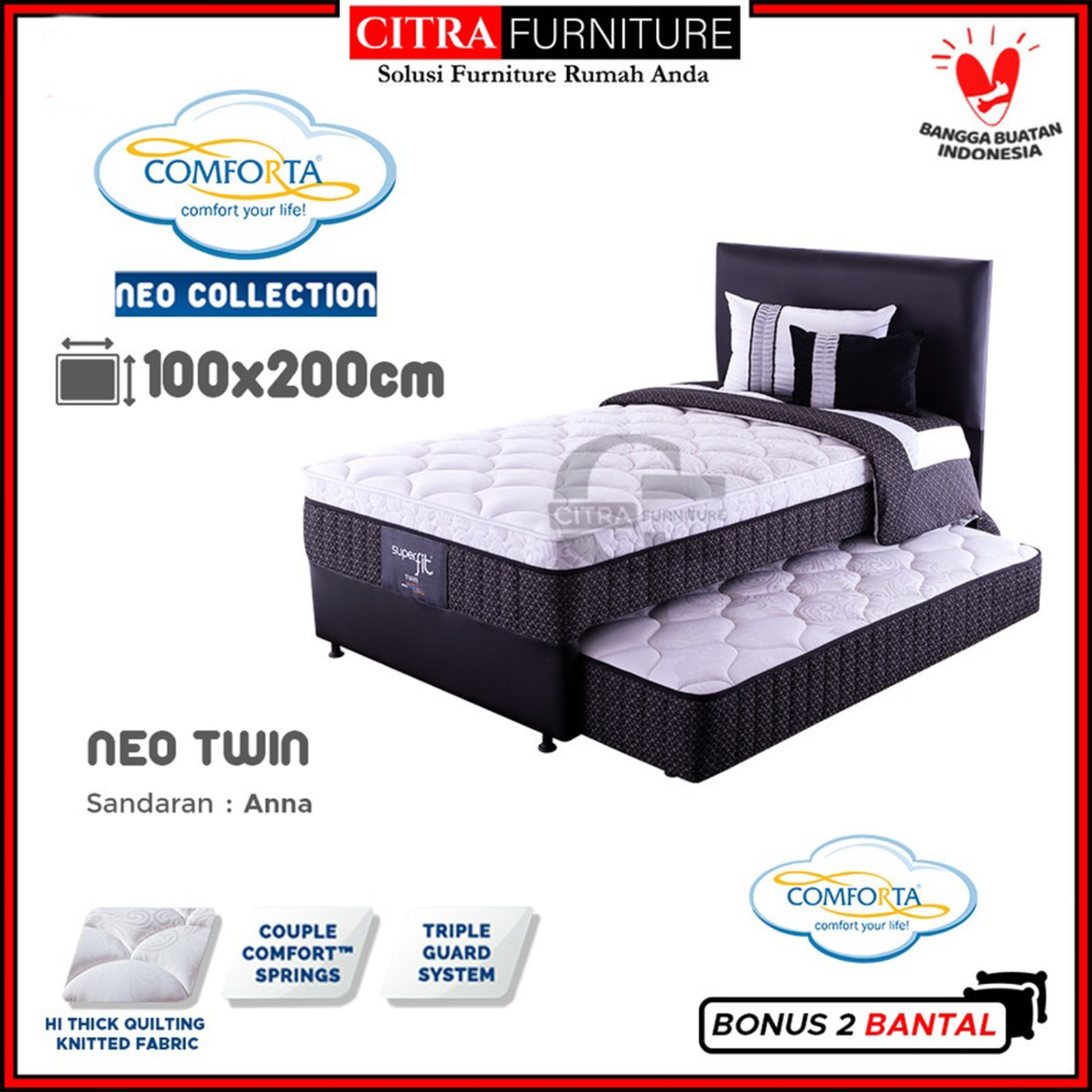 Comforta Spring bed Super Fit 2in1 Neo Twin Bed 100-Kasur Sorong