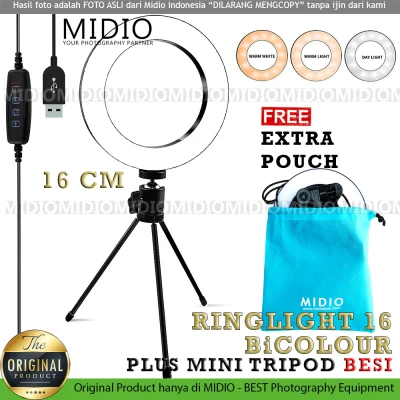 Ring light 16 Midio Plus Mini Tripod Besi Ringlight Selfie Ringlight Tiktok Ring Light Vlog Lampu Vlog