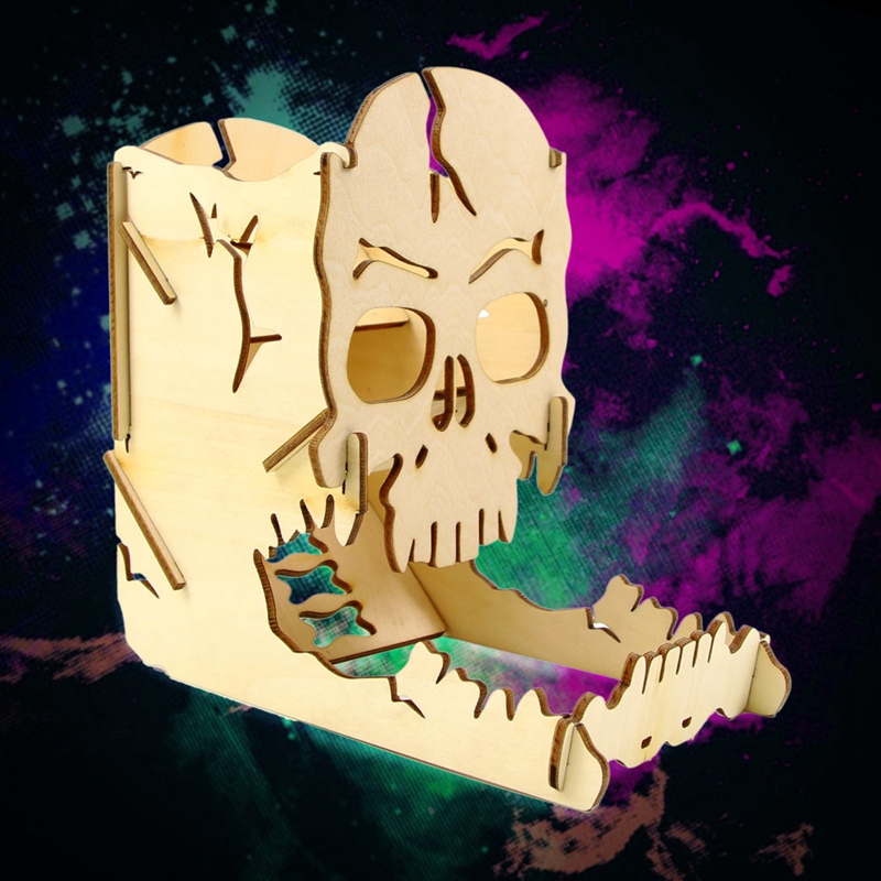 Skull Dice Tower Wood Skull Carving Dice Easy Roller Box for RPG Board Games