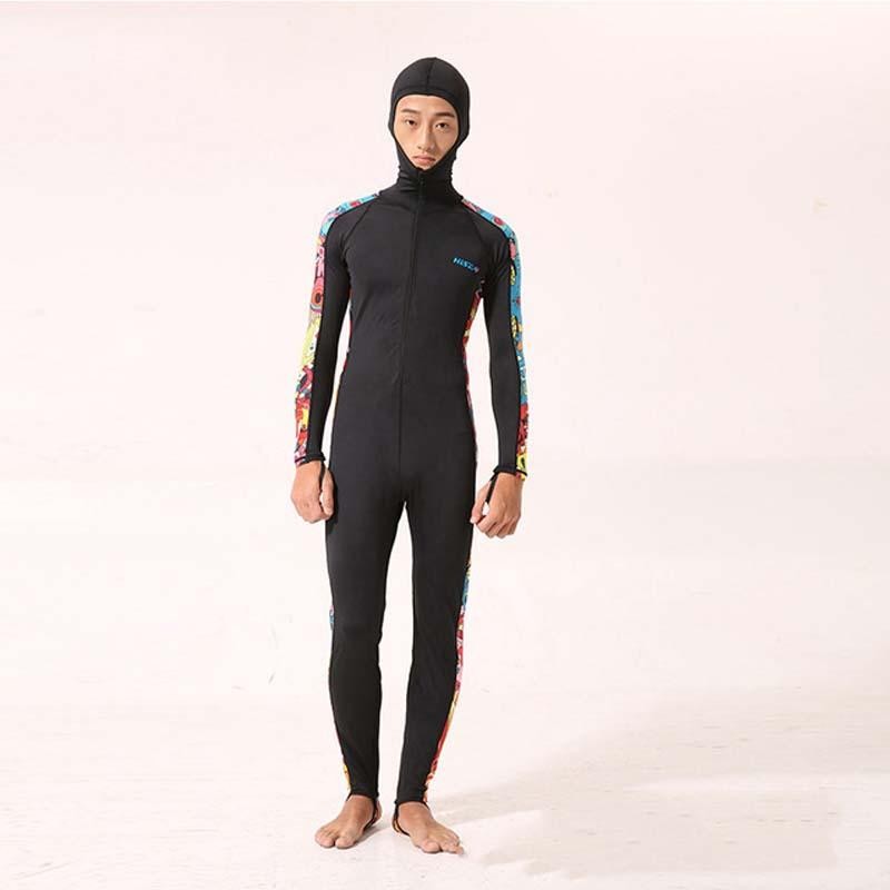 0.5 MM Likra Pria Satu Kepingan Menyelam Snorkeling Baju Renang Jumpsuit Bertudung Dive Skins Penuh Badan Pelindung Ruam Berselancar Setelan Tabir Surya wetsuit-Internasional