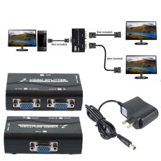 1 PC untuk 2 Monitor 2 Port VGA Video Layar Splitter Box Adaptor dengan Kabel Listrik-Internasional
