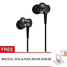 100% Xiaomi In Ear Piston Mi Original 3rd Gen In Ear Handsfree/Headset + Bonus Ring Standing Holder Warna Random - Hitam