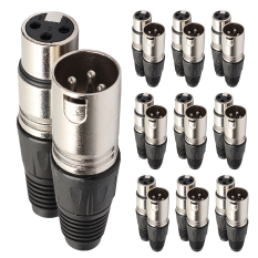 10 Pasang XLR 3Pin Konektor Audio Jack Mikrofon Perempuan Konektor Kabel (hitam)-International