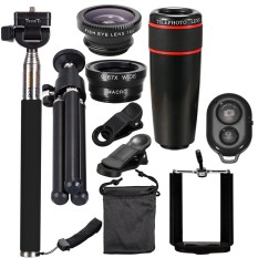 10 Pcs 8X Telephoto Lensa Ponsel Universal Detachable Clip-on Lensa Wide Angle + Mata Ikan + Macro Lens + Selfie Stick + Tripod-Intl