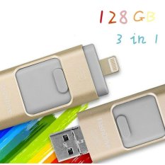 128 GB Flash Drive USB untuk iPhone 7 7 Plus 6 S Petir Logam Flashdisk U Disk untuk IOS10 3 In 1 USB (Emas) -Intl