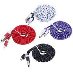 1 M Kain Jeran Kepang Micro Datar Kabel Data USB Charger untuk Samsung HTC Ponsel Pintar