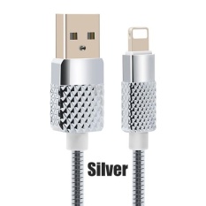 1 M Metal Jacket Lightning/Micro USB Kabel Sinkronisasi Data dan Pengisian Cepat Kabel Charger Fleksibel untuk IPhone 5 /5 S/6/6 Plus/6 S/7/7 Plus Samsung Ponsel Android Warna: Silver Model: Apple-Internasional