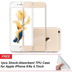 1 Pcs BYT Penuh Cover Tempered Glass untuk Apple IPhone 6/6 S 4.7 Inci (Emas) + 1 Pcs 1 Pcs TPU Shock-Absorbent Soft Cover Case untuk Apple IPhone 6/6 S 4.7 Inch (Jelas)