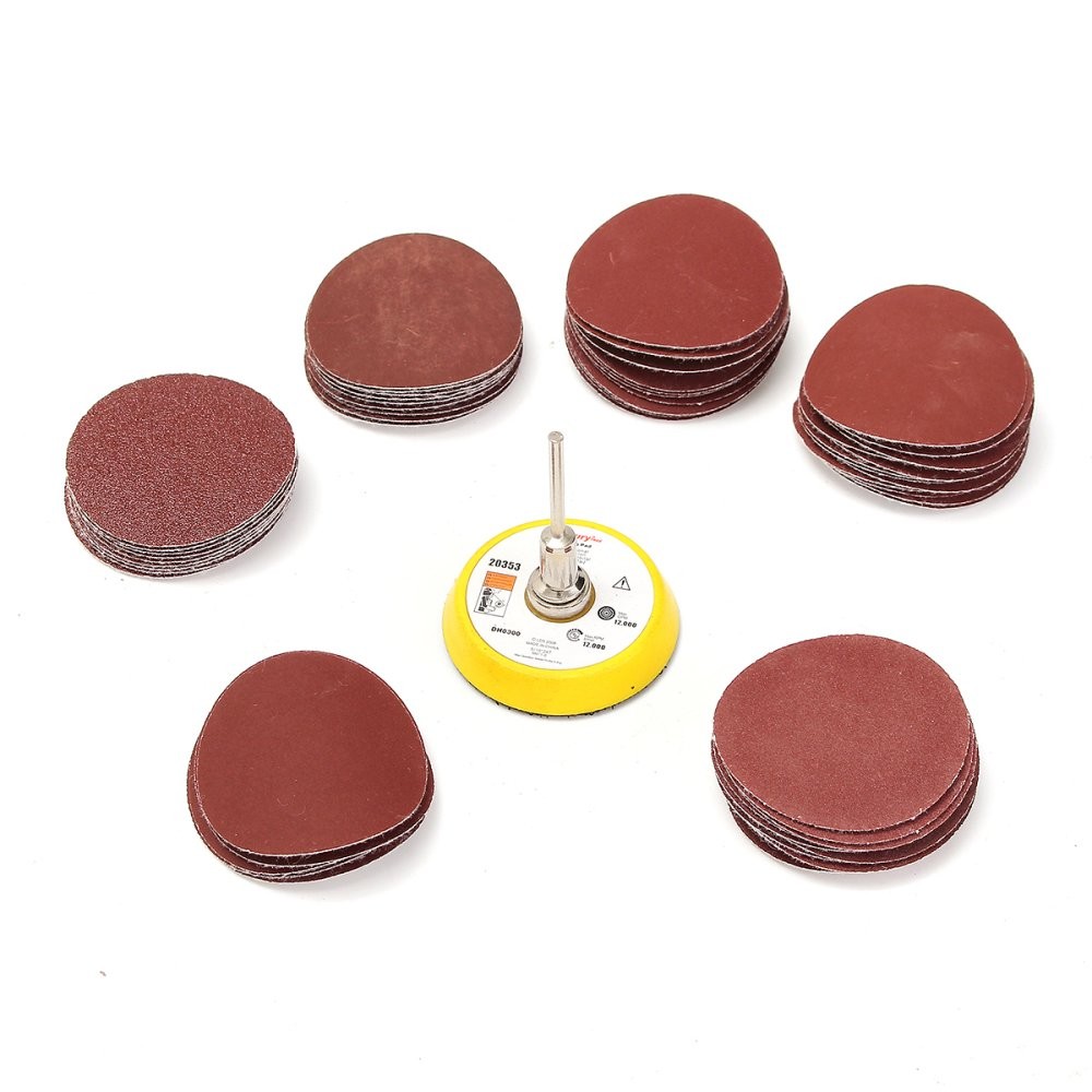 2'' 50mm Loop Hook Sanding Sander Backing Pad Palm Shank + 60Pc Sandpaper Disc - intl
