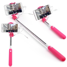 2 In 1 3.5mm Jack 8 Pin Selfie Stick Monopod Kawat Control Shutter Kamera untuk IPHONE 7/7 PLUS (Rose Red) -Intl