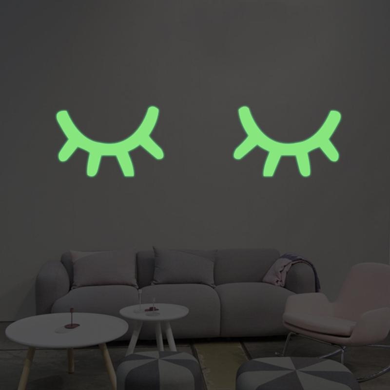 2 Pcs Luminous Wall Sticker Home Decor Glow In The Dark Bulu Mata Mata Tertutup Decal-Intl