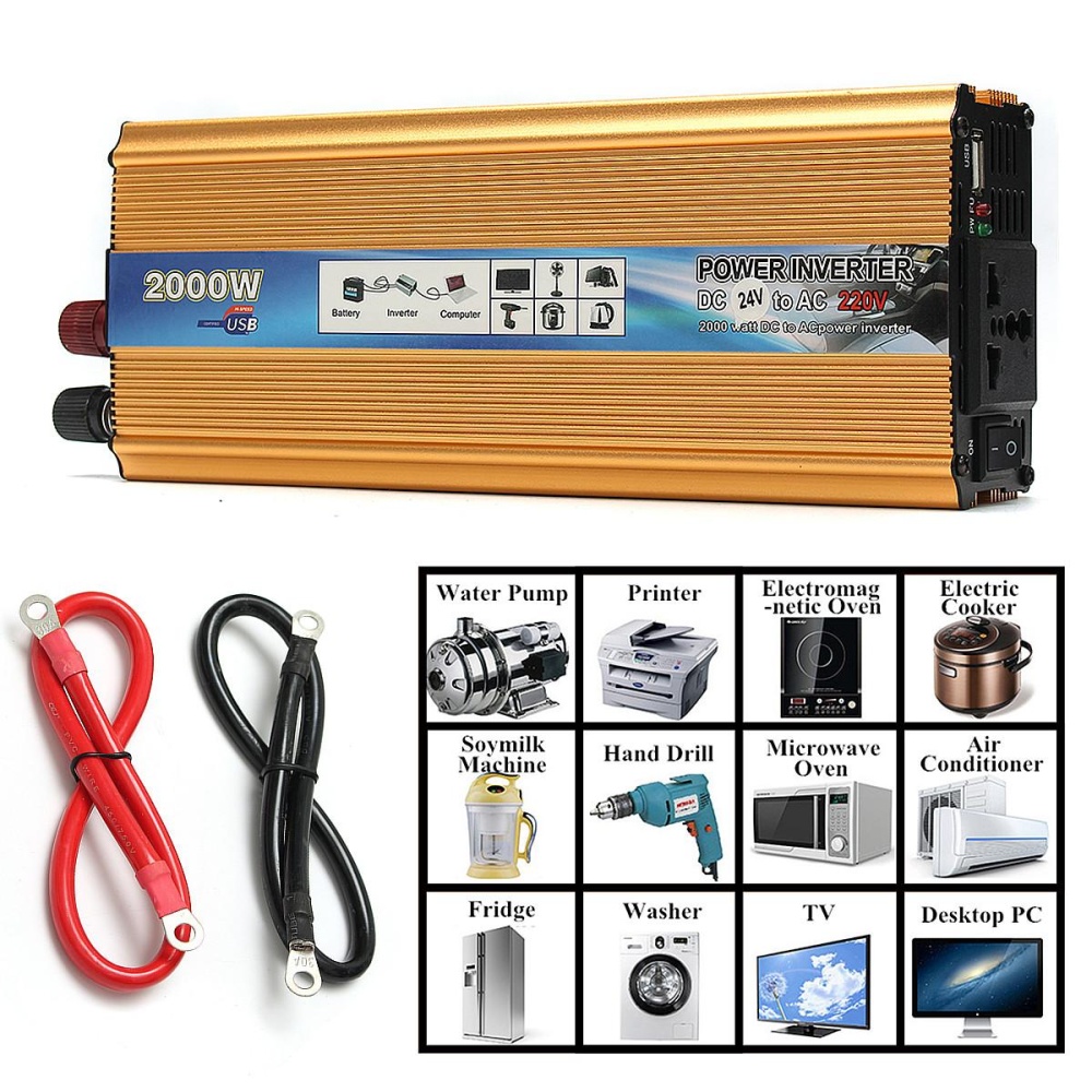 2000 W Portable Mobil Modified Sine Wave Power Inverter Converter DC 24 V Ke AC 220 V-Intl