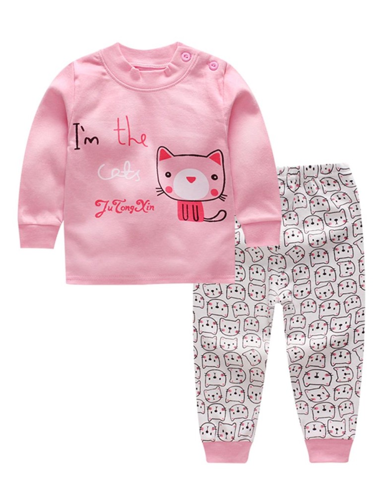 Kidlove 2 Pcs Kasual Bayi Pakaian Dalam Set Kaus Lengan Panjang Celana Panjang Lucu Piyama Homewear