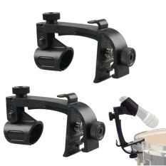 2pcs Mic Clip On Conga Bongos Drum Hoop Rubber Shock Rim Mount Holder Black - intl