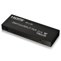 2x4 HDMI Switch + Splitter 4 K 2 Input 4 Output 3.5mm Aux Headphone dan SPDIF Audio Output Dukungan Full HD 1080 P 3D dengan IR Remote Adaptor Daya dan Adaptor Daya untuk PS4 HDTV Xbox- INTL