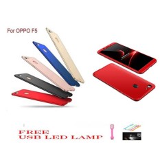 3 IN 1 CASE HARDCASE RUBBED 360 WITH STANDING EXCLUSIVE DEGRESS FULL BODY PROTECTION PHONE CASE WITH TEMPERED GLASS FOR OPPO F5 - RANDOM COLOR FREE USB LED LAMP