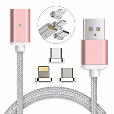 Magnetic clip-on USB Fast Charging and High Speed data transferis Sync Braided Cable 3-in-1 Magnetic LightingMicro USBType-C Mini Metal connector(1 Magnetic Charging data Cable, 1 Lighting connector, 1 Micro USB connector and 1 Type-C connector )