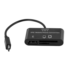 3-in-1 Micro SD USB Hub Host di pembaca kartu TF Flash disk USB OTG Android ponsel koneksi USB dengan kabel - Internasional
