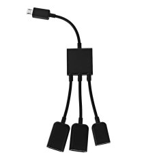 3 In 1 Micro USB Male Antarmuka Ke Micro USB Female Dual USB 2.0 Port HUB OTG Kabel Adaptor (hitam)