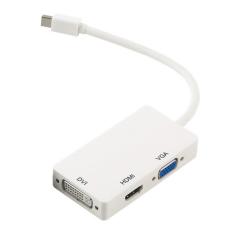 3 In 1 Thunderbolt Mini Display Port MINI DP Male Ke HDMI DVI VGA Female Adapter Converter Kabel untuk Apple Macbook Air Pro MDP (Putih) -Intl