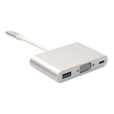 3-In-1 Tipe C 3.1 untuk USB 3.0/VGA/tipe C Adapter Charger Perempuan (perak)