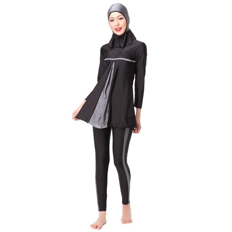 3 Pcs Muslim Swimsuit Islam Full Cover Swimwear Sederhana-Grey-Intl