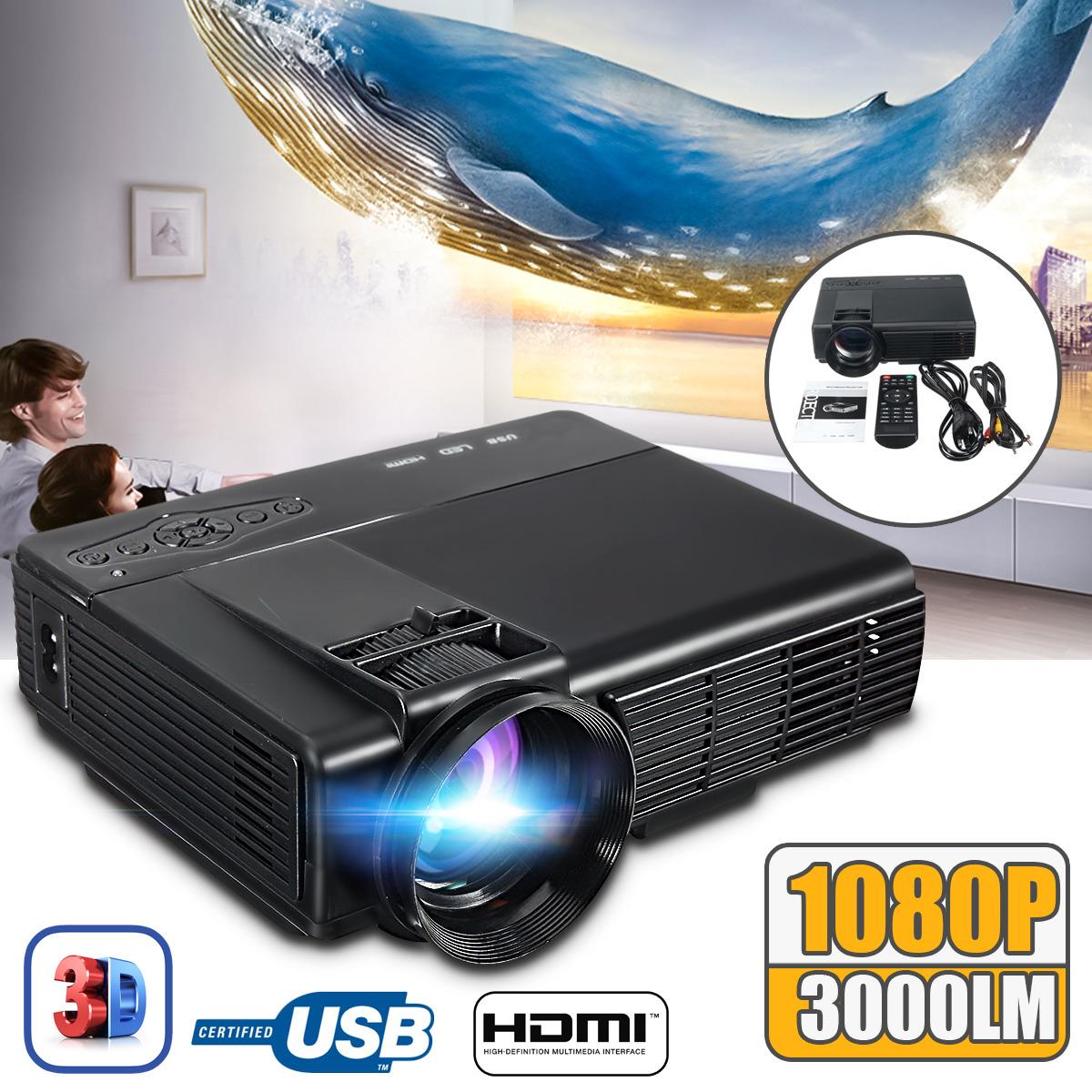 3000 Lumen 1080P HD LED 3D LCD Home Theater Projector Multimedia SD USB VGA HDMI EU Plug - intl