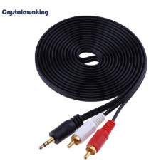 3.5mm Audio Kabel Konektor 2RCA Lotus Satu Titik Dua Speaker AV Kabel (Hitam) -3 M-Intl