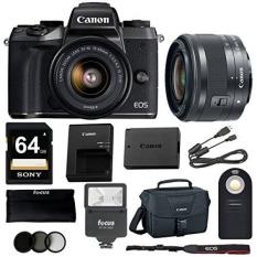 360 CAMERA Canon EOS M5 Mirrorless Camera w/ 15-45mm Lens & 64GB Deluxe Accessory Bundle