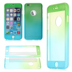 360 hibrida temper kaca penuh + akrilik keras kasus penutup untuk iPhone 6 6S 11.94 cm (Hijau + Biru) (DI LUAR NEGERI)