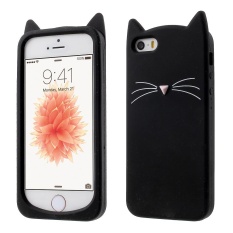 3D Bearded Cat Silicone Soft Phone Cover untuk IPhone SE 5 S 5-Hitam-Internasional