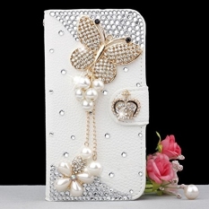 3D Buatan Tangan Berlian Imitasi Gemerlap Berlian Stan Lipat Flip Folio Kasus Penutup dengan Magnetic Penutupan untuk Samsung Galaxy Note Edge N9150 Liontin Kupu-kupu