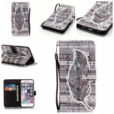 3D pola kulit kasus untuk iPhone 6 Plus/6S Plus 13,97 cm jual kantong dompet kartu berdiri bulu suku - International