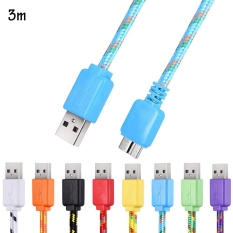 3 M Kain Anyaman Datar Warna-warni MICRO USB 3.0 Sinkronisasi Charger Kabel Data untuk Samsung Galaxy S5 Catatan 3-Internasional