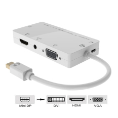 4-in-1 Thunderbolt Mini pelabuhan tampilan HDMI DVI/VGA/Audio/mikro USB adaptor port untuk Apple iMac/laptop, Microsoft Sufacepro 2, 3, 4 (putih)
