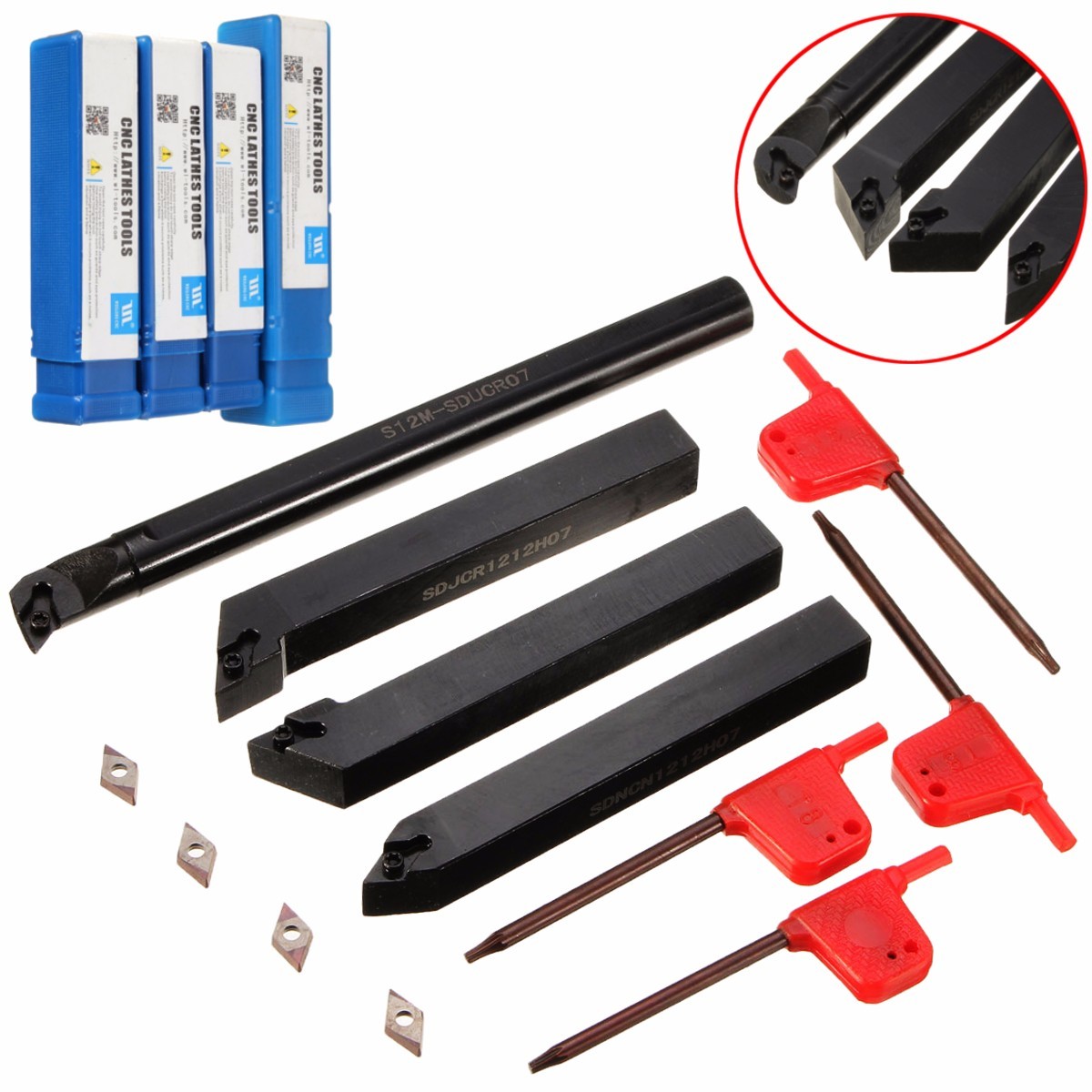 4 Pcs DCMT0702 Insert dengan 4 Pcs dari 12mm Reng Membosankan Bar Mengubah Dudukan Alat Box-Intl