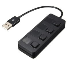 4 Port LED USB Kecepatan Tinggi 480 Adapter Mbps USB Hub dengan Power On/OFF Switch untuk PC/Laptop (Hitam)