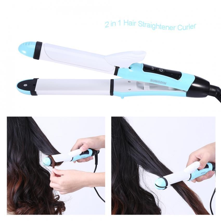 4 Warna 2 In 1 Keramik Pelurus Rambut Atlet Curling Putra Pengeriting Rambut Rambut Datar Besi