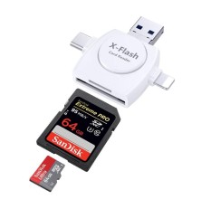4in1 Type C Micro USB Memory Card Reader MicroSD TF SD Card Reader for iPhone X 8 PLUS 5 6 6S 7 PLUS iPAD OTG Android Phone (White) - intl