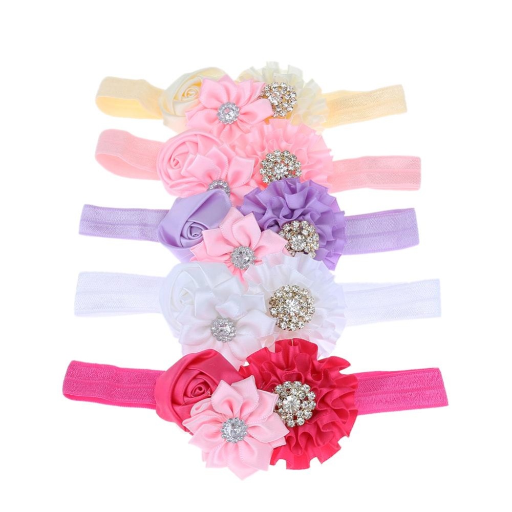 5 Pcs Elastis Dilepas Berlian Imitasi Bayi Gadis Bunga Headband Rambut Aksesori-Intl