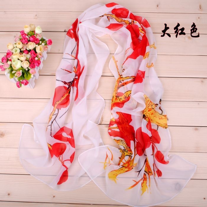 50*160 Cm Lady Fashion Ringan Lembut Perasaan Tangan Beach Casual Chiffon Floral Dicetak Selendang Syal Sutra Tipis Chiffon Syal Syal Syal Kerudung Syal Handuk Pantai Spring Musim Panas-Intl