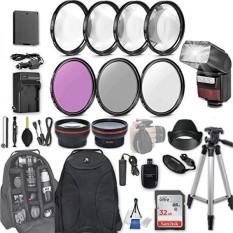 58 Mm 28 Aksesoris PC Perlengkapan untuk Canon EOS Rebel T6, T5, T3, 1300D, 1200D, 1100D DSLR dengan 0.43x Wide Angle Lens, 2.2x Lensa Telefoto LED-Flash 32 GB SD, filter & Makro Kit, Ransel, dan Banyak Lagi-Intl