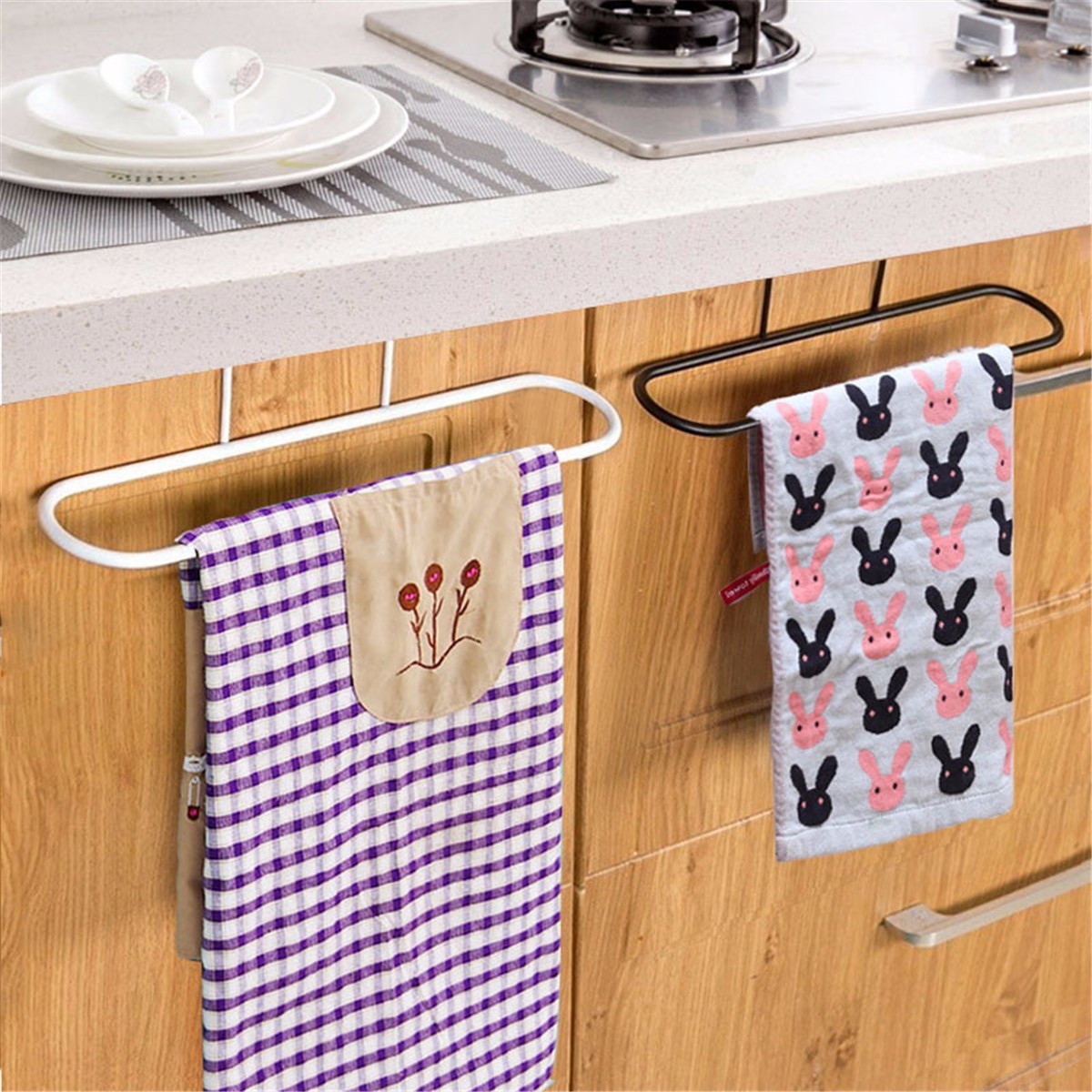 6 Pcs Dapur Pintu Besi Single Rak Kamar Mandi Handuk Rel Dudukan Bar Gantungan Kait-Internasional