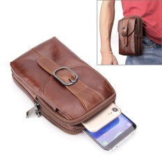6.3 Inch dan Di Bawah Universal Crazy Horse Tekstur Kulit Asli Pria Gaya Vertikal Pinggang Tas dengan Belt Hole untuk Sony, Huawei, Meizu, Lenovo, ASUS, Cubot, OnePlus, Xiaomi, Ulefone, Letv, DOOGEE, VKworld, dan Smartphone Lainnya (Brown)-Intl