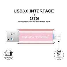 64 GB Komputer Android Mobile 2 In 1 Orisinalitas Logam Warna Cerah OTG Double Plug USB Drive (Pink) -Intl